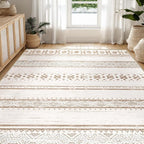 BESTSWEETIE 5x7 Area Rugs for Living Room Washable Moroccan Farmhouse Neutral Geometric Low Pile Non-Slip Soft Print Pattern Rug for Bedroom Kitchen Dining Room Entryway Cream/Brown/Pink