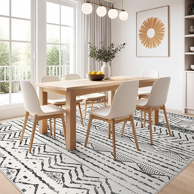 Nakagishi Black Rug Living Room 5X7: Washable Boho Large Neutral Soft Rug Modern Stain Resistant Moroccan Indoor Non-Slip Carpet for Bedroom Kids Playroom Office Dining Room Classroom Dorm