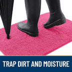 OLANLY Dog Door Mat for Muddy Paws 47x17, Absorbs Moisture and Dirt, Absorbent Non-Slip Washable Doormat, Quick Dry Chenille Mud Mat for Dogs, Entry Indoor Entryway Carpet for Inside Floor, Hot Pink