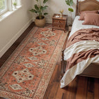 Tangsoo 2.6x8 Washable Runner Rug for Hallways, Non Slip Vintage Runner Rug, Soft Low Pile Long Rug Runner, Print Distressed Terracotta Carpet Runners for Kitchen Bedroom Entryway Bathroom Living Room