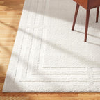 Town & Country Everyday Cloud Shag Plush Border Area Rug with High-Low Pile, Beige, 6'6"x9'6"