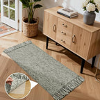 Collive Washable Kitchen Runner Rug, Modern Farmhouse Hand Woven Entryway Rugs Non Slip, Cotton Reversible Bathroom Carpet for Bedroom Hallway Foyer Back Door Decor, 2 x 4.3 ft Olive Green/Cream