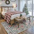 Wonnitar Christmas Rugs for Living Room, Christmas Decor 5x7 Washable Area Rug, Ultra-Thin Red Floral Holly Print Holiday Xmas Decor Non Slip Winter Carpet for Kids Room Bedroom Dining Room