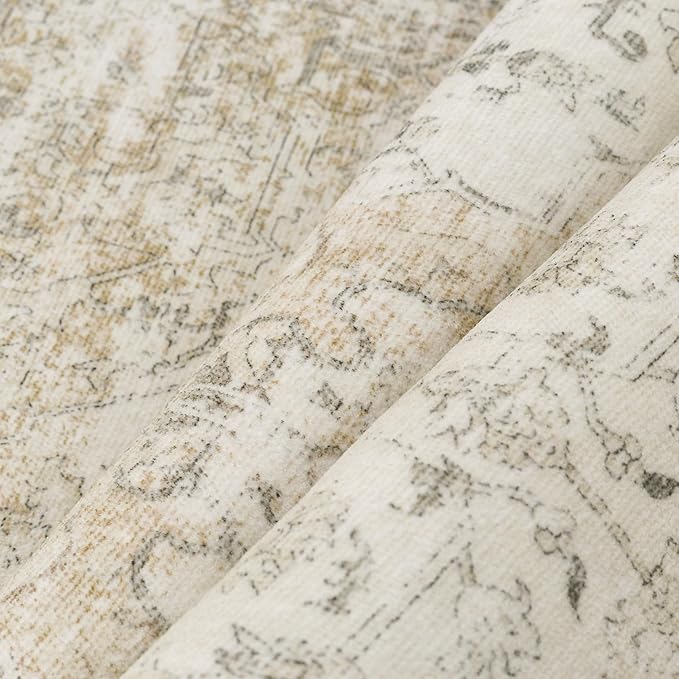 Hallway Runner Rug 2x5 Washable Beige Vintage Distressed Runner Oriental Soft Thin Indoor Carpet Non Slip Low Pile Throw Rug for Kitchen Bedroom Laundry Bedside Entryway