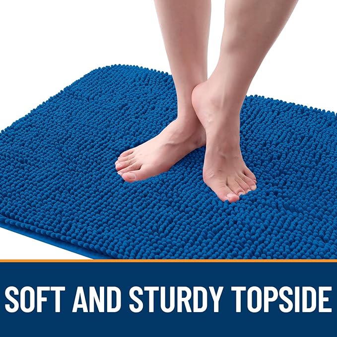 OLANLY Dog Door Mat for Muddy Paws 24x16, Absorbs Moisture and Dirt, Absorbent Non-Slip Washable Doormat, Quick Dry Chenille Mud Mat, Entry Indoor Entryway Carpet for Inside Floor, Deep Navy Blue