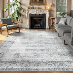 Lahome Vintage 8x10 Washable Grey Rugs for Living Room Bedroom, Boho Dining Room Rugs for Under Table, Soft Non Slip Indoor Throw Carpet for Home Office Playroom (8x10ft,Grey)