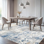 Area Rug Living Room Rugs - 9x12 Abstract Large Soft Indoor Washable Rug Neutral Modern Low Pile Carpet for Bedroom Dining Room Farmhouse Home Office - Blue
