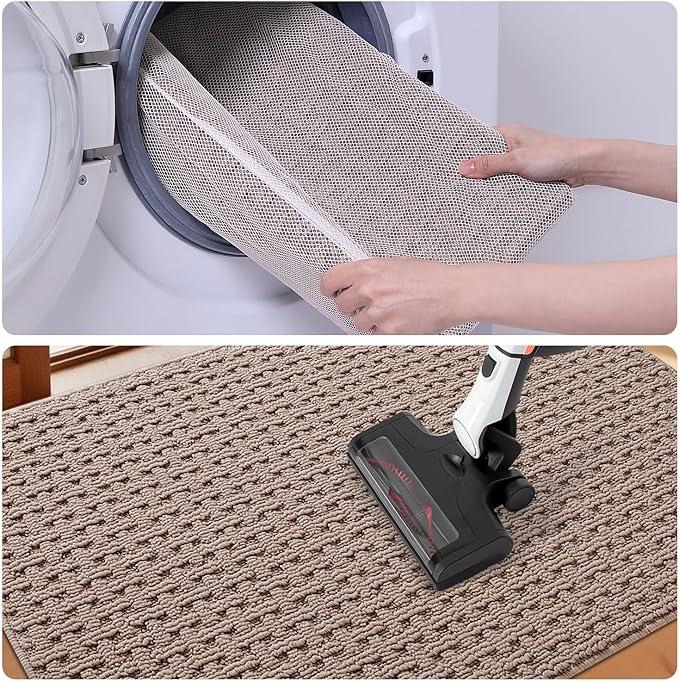 LUMI Washable Door Mat Indoor Entrance 32x48, Dirt Trapper Front Door Mats with Absorbent Interior and Non-Slip Rubber Backing, Entryway Doormat, Beige