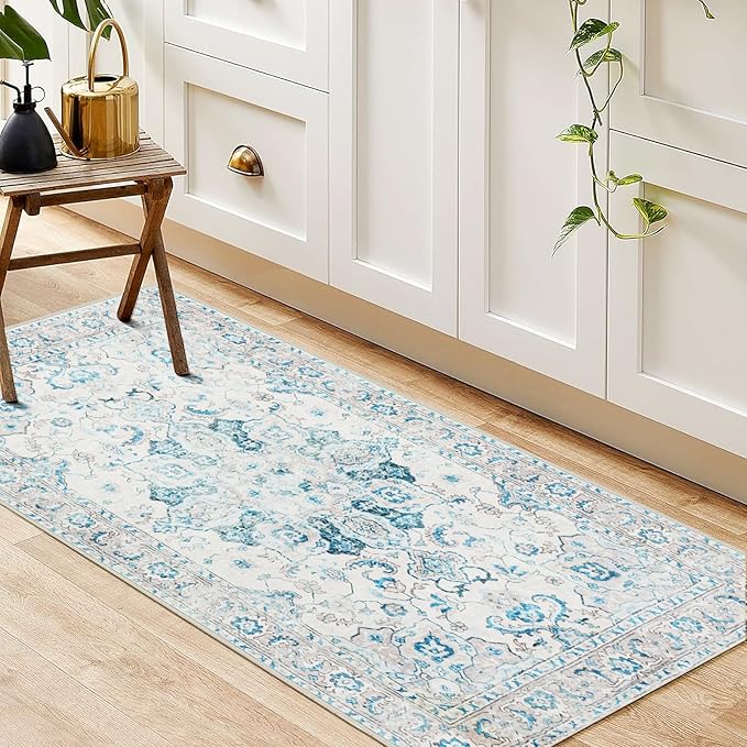 COMSLE Washable Door Mat, Front Door Mat Indoor Faux Wool Absorbent Small Rugs for Entryway Distressed Throw Rug Non-Slip Accent Floor Carpet for Entrance Bedroom, 24X48 Inches Khaki Green