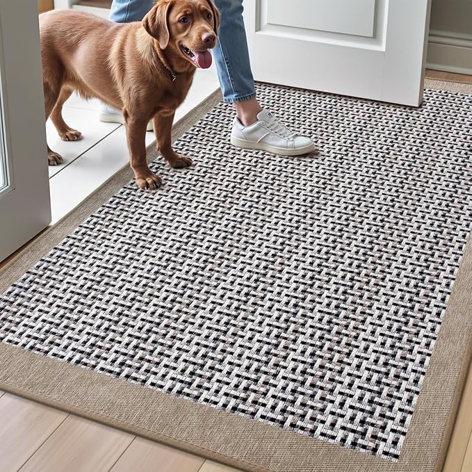 LUMI Inside Door Mat for Entry 32"x47", Absorbent, Dirt Trapper, Low Profile Thin, Non Slip Mats with Rubber Backing, Ideal for Indoor, High Traffic, Garage, Entrance, Classic Beige