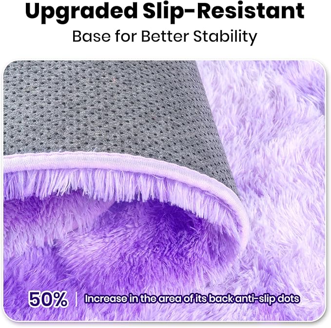 Zentavio Large Area Rugs for Living Room, 8x10 Fluffy Purple Rugs for Girls Room, Soft Shag Aesthetic Plush High Pile Throw Carpet for Bedroom Nursery Kids Room Dorm Room Tie-Dyed