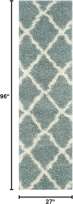 SAFAVIEH Dallas Shag Collection Runner Rug - 2'3" x 8', Seafoam & Ivory, Trellis Design, Non-Shedding & Easy Care, 1.5-inch Thick Ideal for High Traffic Areas in Living Room, Bedroom (SGD257C)