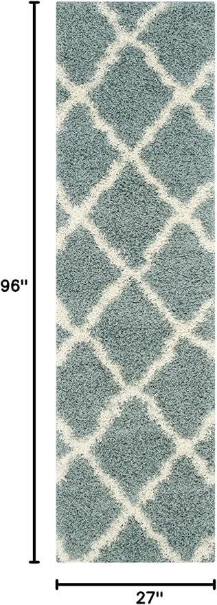 SAFAVIEH Dallas Shag Collection Runner Rug - 2'3" x 8', Seafoam & Ivory, Trellis Design, Non-Shedding & Easy Care, 1.5-inch Thick Ideal for High Traffic Areas in Living Room, Bedroom (SGD257C)