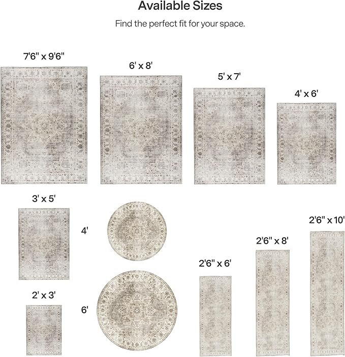 ReaLife Rugs Machine Washable Area Rug Runner - Living Room Bedroom Bathroom Kitchen Entryway Office - Padded Low Pile Stain Resistant Premium - Boho Farmhouse Vintage - Joy - Beige Ivory 2'6" x 8'