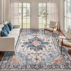 Tangsoo 5x7 Area Rug Washable Rug for Living Room, Vintage Rug Indoor Non Slip Large Area, Print Distressed Blue Carpet, Soft Low Pile Foldable Floor for Bedroom Dining Room Dorm