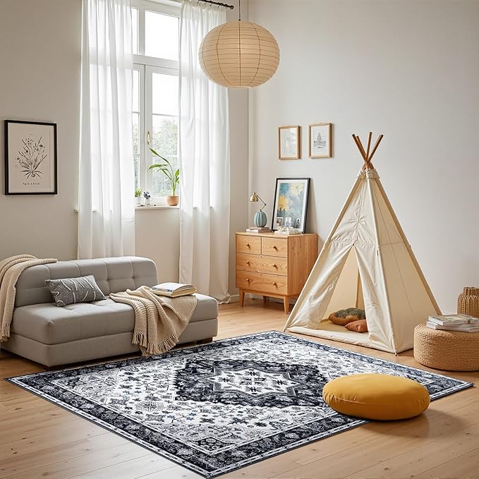 Washable Area Rugs 6x9,Boho Area Rug,Collapsible Area Rug for Bedroom, Entryway, Kitchen, Bathroom