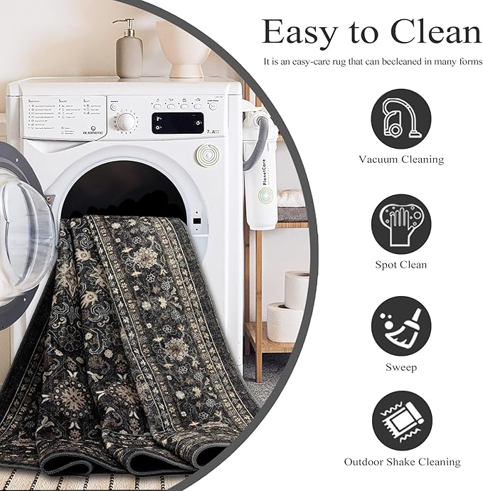 Area Rug Non Slip Machine Washable Ultra Soft Living Room/Bedroom/Kitchen/Outdoor/Classroom Black Grey, 8'×10'