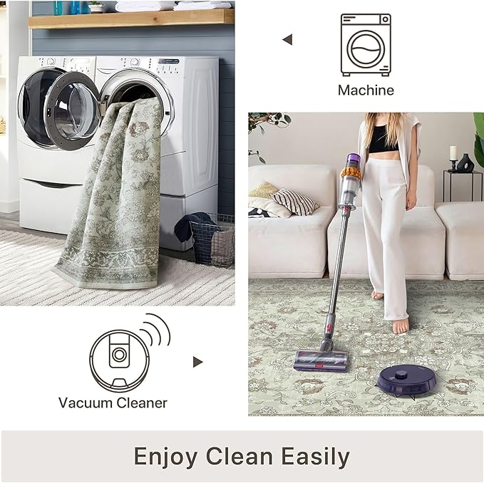 vivorug Sage Green Runner Rug 2x10 Machine Washable Rug with Non-Slip Backing, Ideal for Kitchen Hallway Entryway Laundry Room - Vintage, Durable, Easy Clean, Low Pile Carpet Runner
