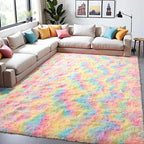 Zentavio Unicorn Rugs for Girls Room 6x9 Area Rugs for Living Room Carpet for Bedroom Washable Soft Fluffy Shag Aesthetic Plush High Pile Throw Rug for Nursery Kids Room Dorm Room Rainbow
