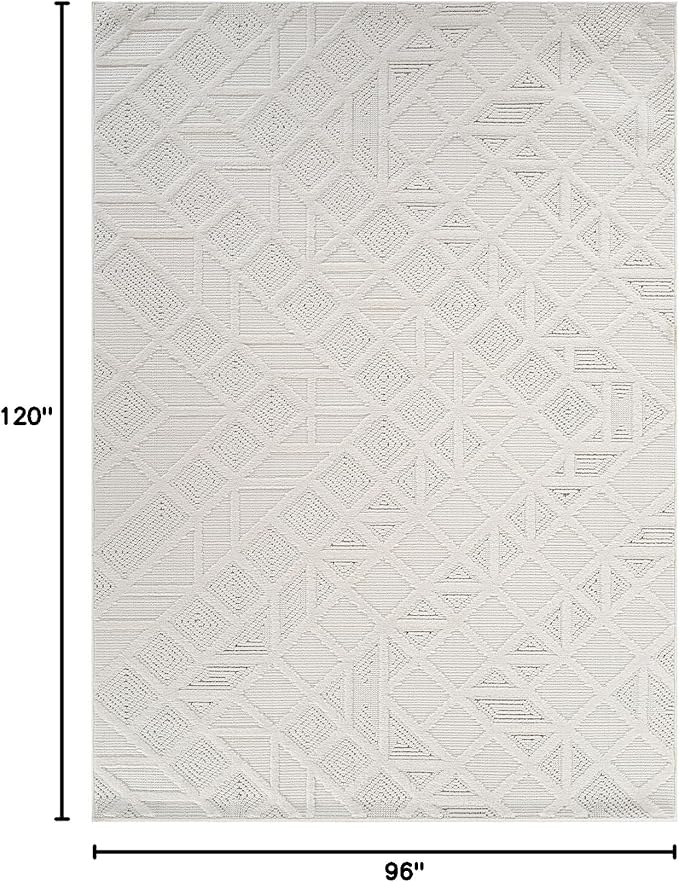 Modern Micro Loop Indoor Area Rugs for Living Room Bedroom Kitchen Geometric Square White 8x10 Luxury Durable Low and High Pile Non-Shedding Stain Resistant Soft Area Carpet 8 x 10