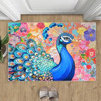 Peacock Area Rug 5x7-5x7 Rug, Boho Floral Rugs for Living Room, Colorful Carpet, Oil Painting Art Washable Area Rugs for Bedroom, Aesthetics Carpet - Peafowl Home Decor & Gifts