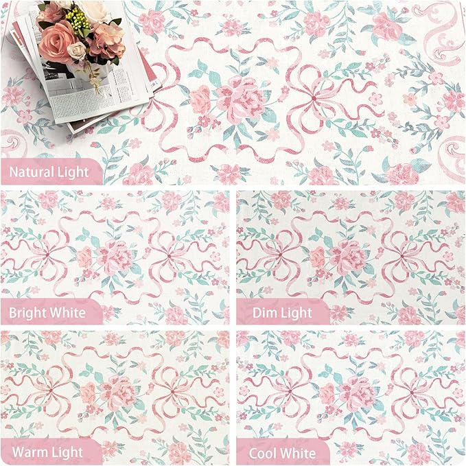 Pink Rug Bow Floral Rug 3x5, Washable Boho Area Rugs Non Slip Low Pile Carpet for Girls Room Bedroom, Bedside, Kitchen, Entryway, Kids Room, Soft Ultra-Thin Indoor Elegant Rugs