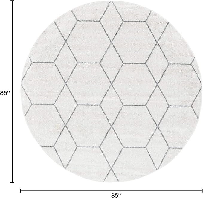 Unique Loom Trellis Frieze Collection Area Rug - Geometric (7' Round, Ivory/ Gray)