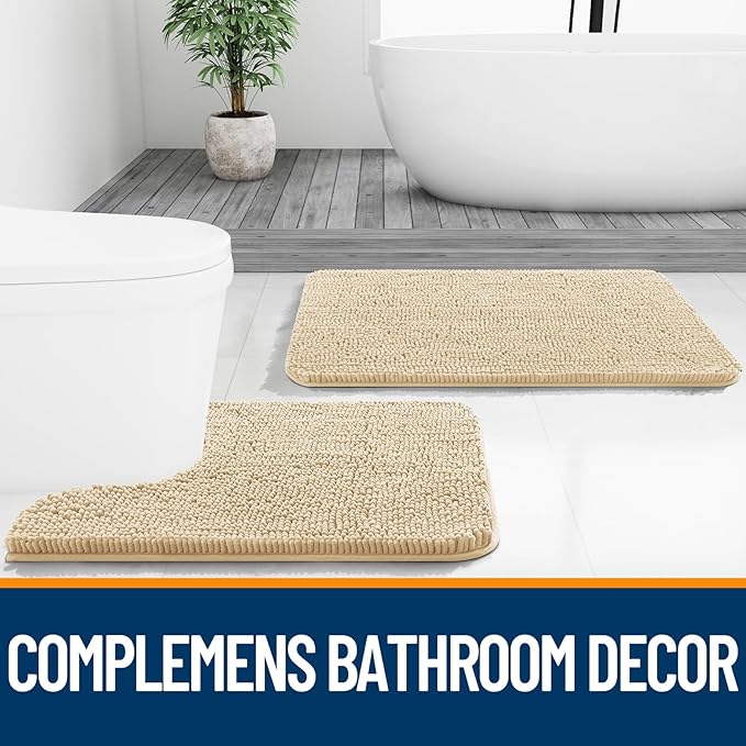 OLANLY Bathroom Rugs 32x20, Extra Soft Absorbent Chenille Bath Rugs, Rubber Backing Quick Dry, Machine Washable Bath Mats for Bathroom Floor, Tub and Shower, Home Decor Accessories, Beige