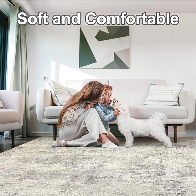 Washable Area Rug 5x7 - Neutral Modern Abstract Rugs, Soft Non Slip Thin Carpet with for Bedroom, Under Dining Room Table, Home, Office, Dorm, Office Rolling Chair - Brown Grey