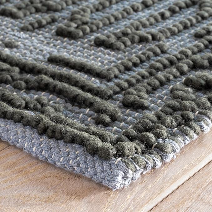 Dash and Albert Campbell Iron Handwoven Wool Rug, 10 X 14 Feet, Neutral/Grey Geometric Pattern - Premium Luxury Hotel Quality Soft Breathable Hypoallergenic Machine Washable Easy Care All Season