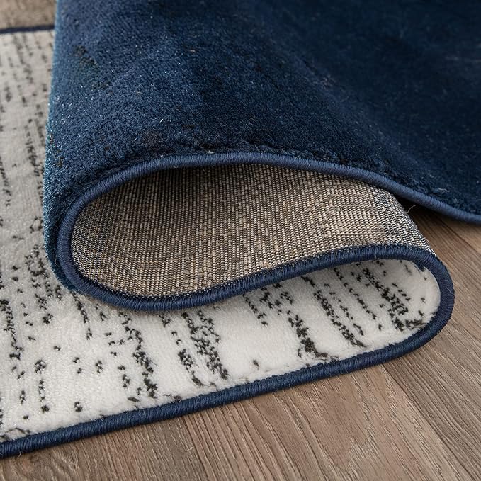 Rugshop Modern Geometric Boxes Navy Area Rug, Non-Shedding Carpet for Entryway, Bathroom, or Small Space, 2' x 3'