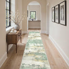GENIMO Runner Rug Non Slip 2'6"x12', Washable Rug Runner for Hallways Kitchen, Abstract Modern Kitchen Rugs, Low Pile Lightweight Carpet Runners for Entryway, Bedroom, Laundry, Light Green