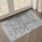 Grey Entryway Rug Indoor, 2x3 Small Door Rugs for Entry Way/Kitchen/Bathroom, Washable Non Slip Low Pile Thin Door Mat Indoor Entrance, Vintage Neutral Gray and Ivory Rug with Decorative Fringe