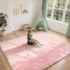6x9 Solid Fluffy Pink Area Rug – Washable, Durable, Large Bedroom Rug, Non-Slip High Pile Shag Rugs for Living Room, Kids Room, Sofa Coffee Table, Nursery Rooms, Soft Indoor Floor Carpet