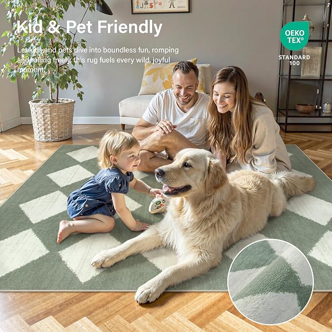 Lahome Checkered Washable 2x3 Green Kitchen Rugs Non Slip, Small Printed Indoor Door Mat for Entryway, Moroccan Trellis Ultra-Thin Throw Carpet for Bedroom Laundry Entrance Decor (2'x3',Green)