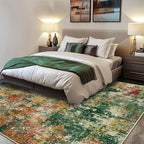 Washable Area Rugs 9'x12' Non-Slip Modern Abstract Soft for Living Room Entryway Bedroom Nursery, Print Pattern, Green Orange Rust Red Cream Colorful