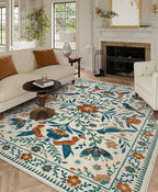 Moynesa Washable 8x10 Area Rugs for Living Room Bedroom Dining Room, Modern Bohemian Farmhouse Floral Bird Print Pattern Medallion Carpet, Retro Home Decor Open Floor Areas Non-Slip Protection