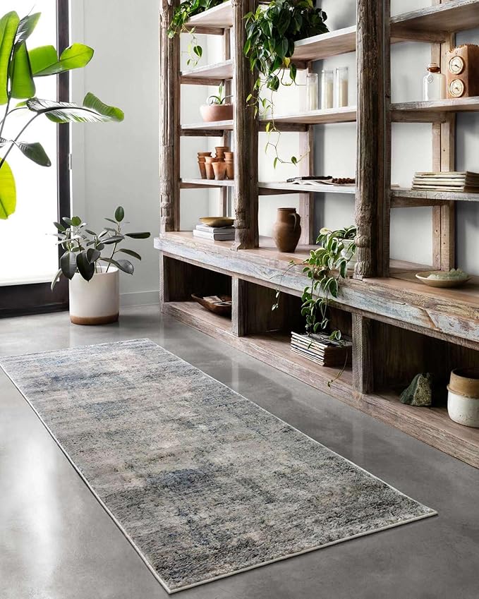 Loloi Teagan Collection TEA-05 Denim/Slate 3'-4" x 5'-7" Accent Rug, Large, Soft Neutral Rug, High-Traffic for Living Room, Bedroom, Home Office, Dining Area