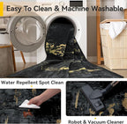 Washable Area Rugs 8'x10' Non-Slip Modern Abstract Soft for Living Room Entryway Bedroom Nursery, Print Pattern, Dark Black Gold