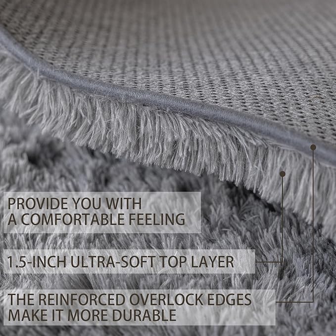 5x7 Area Rugs for Living Room Bedroom, Soft Fluffy Shaggy Bedside Rug, Indoor Floor Carpet for Kids Playroom, Dorms, Nursery Rooms, Home Decor (Grey 5'x7')