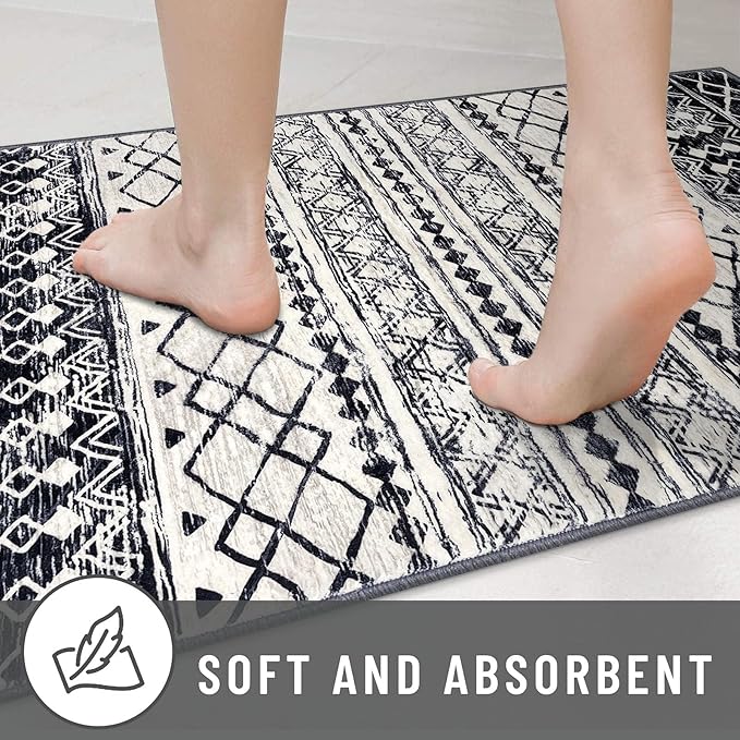 KUTA 4x6 Rug Boho Rugs for Living Room, Moroccan Washable Kitchen Rug Non Slip, Black Navy Blue Ultra Soft Print Geometric Entry Low-Pile Throw Carpet for Bedroom Nursery Dorm Decor