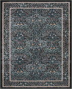 Lahome Floral Washable Rugs 8x10, Soft 8x10 Area Rugs for Living Room Bedroom, Boho Non-Slip Forest Stain Resistance Large Throw Carpet for Farmhouse Dining Room Office, Black