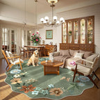 Lahome Floral Washable Round Area Rug, Soft Round Rugs 6ft Ultra-Thin Non-Slip, Boho Large Circle Carpet for Bedroom Living Room Kitchen Nursery, Green