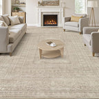 6x9 Area Rugs Living Room: Washable Large Vintage Rug Neutral Non-Slip Soft Stain Resistant Indoor Carpet for Bedroom Nursery Dining Room Under Table Bed Home House Office Playroom - Brown