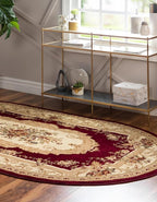 Unique Loom Versailles Collection Traditional Classic Floral Motif Area Rug (3' 3 x 5' 3 Oval, Burgundy/Ivory)