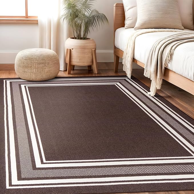Beverly Rug Non Slip Area Rugs 3x3 Modern Bordered Non Skid Rubber Backing Soft Area Rug for Living Dining Room Easy to Clean Non Shedding Kitchen Bedroom Indoor Carpet 3 x 3 Brown