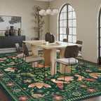 Moynesa Area Rugs 9x12 Green Vintage Home Decor, Modern Cottage Farmhouse Aesthetic Floral Bird Medallion Carpet for for Living Room Bedroom Dining Room,Non-Slip Washable Floor Protection