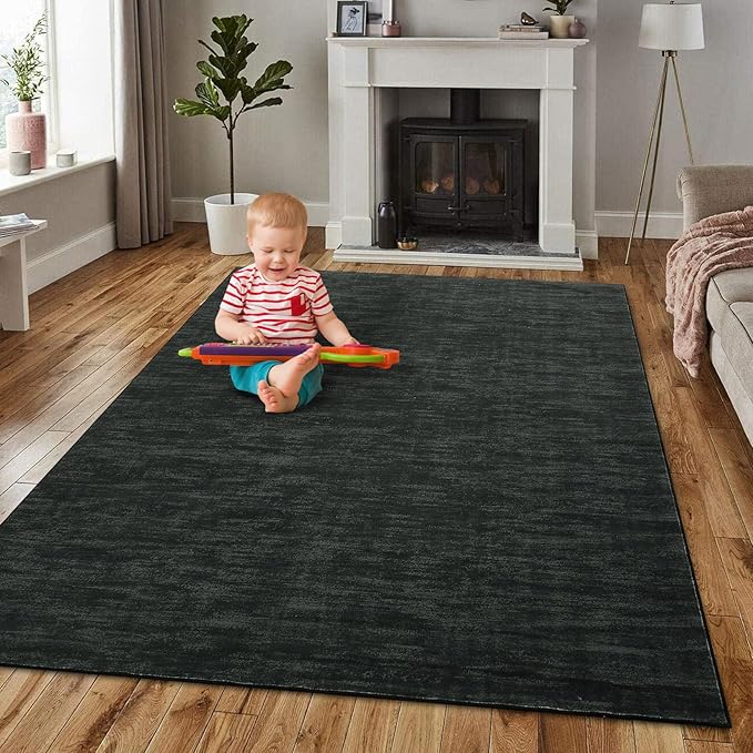 RUGSREAL Modern Area Rug 4x6 Rug for Bedroom Indoor Non-Slip Solid Color Area Rugs Non Slip Washable Contemporary Area Rug Throw Floor Carpet for Bedroom Living Room Kitchen, 4' x 6' Black