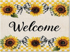 Summer Sunflowers Rectangular Welcome Area Rugs for Living Room Bedroom 5 x 6.9 ft Bow Tie Plaids Non-Shedding Soft Low Pile Rug Rustic Linen Non Slip Washable Rug for Nursery Entryway Playroom