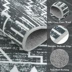 Wonnitar Washable Kitchen Runner Rug 2x6, Moroccan Grey Runners for Hallway, Non Slip Bohemian Soft Bathroom Throw Mat Geometric Carpet Runner for Laundry Entryway Bedroom (Dark Grey,2'x6')